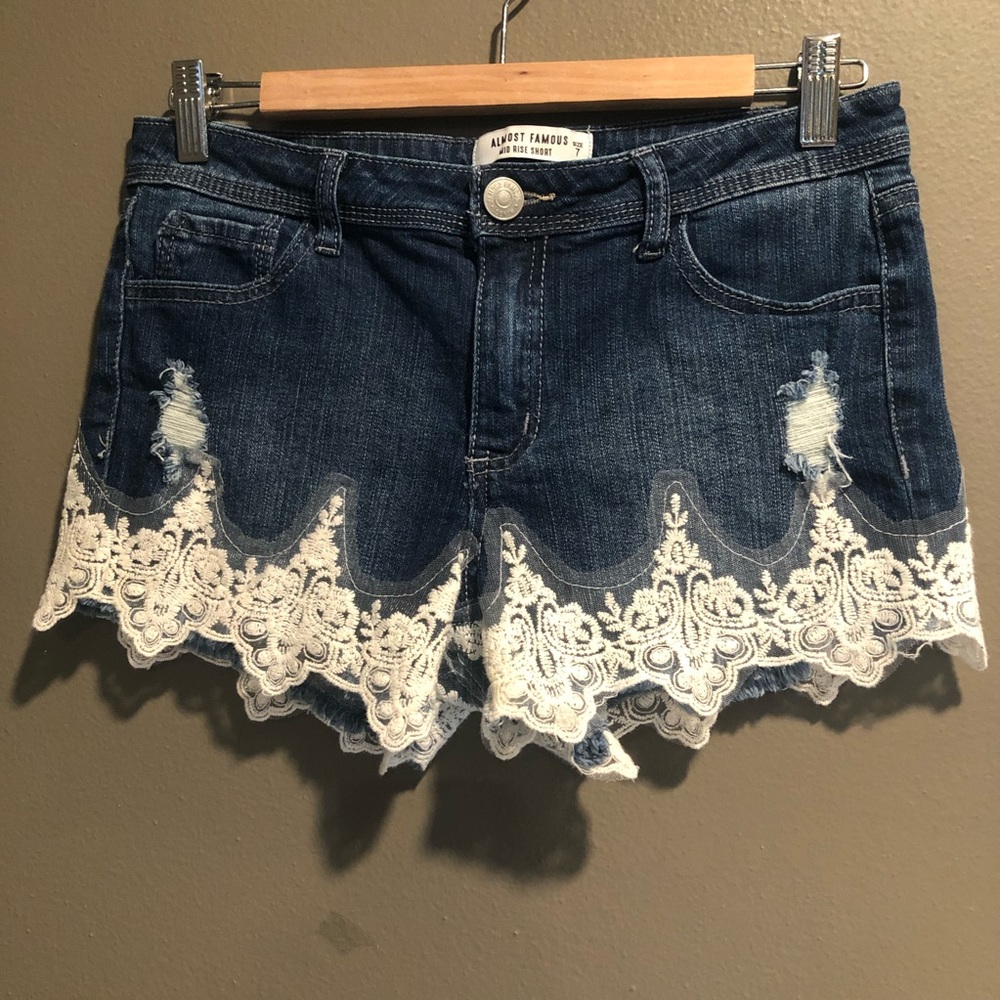 Almost Famous Distressed Shorts, Lace Trim, 7